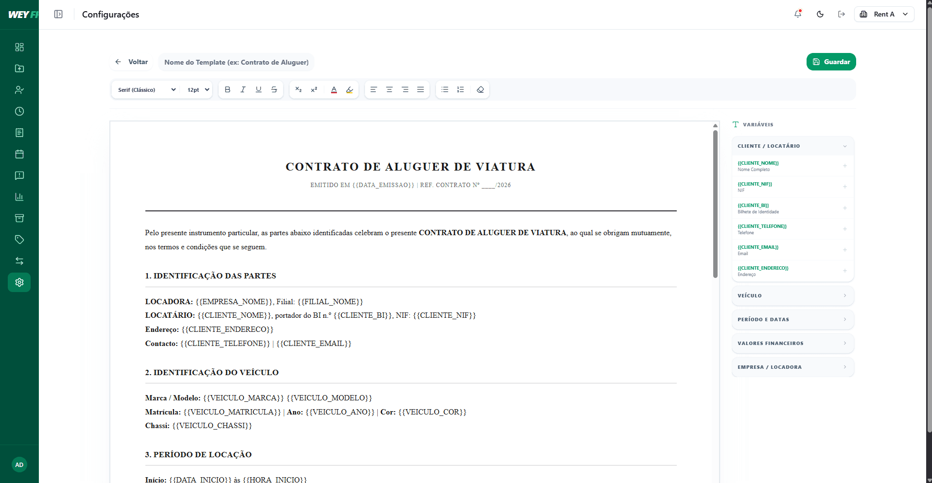 Editor de contratos e relatórios digitais